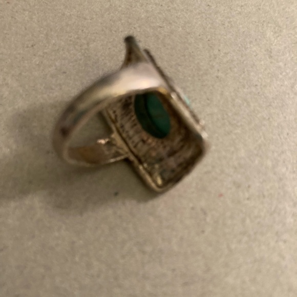 Antique Finish Filigree Silver Plated Turquoise Ring - Picture 5 of 5